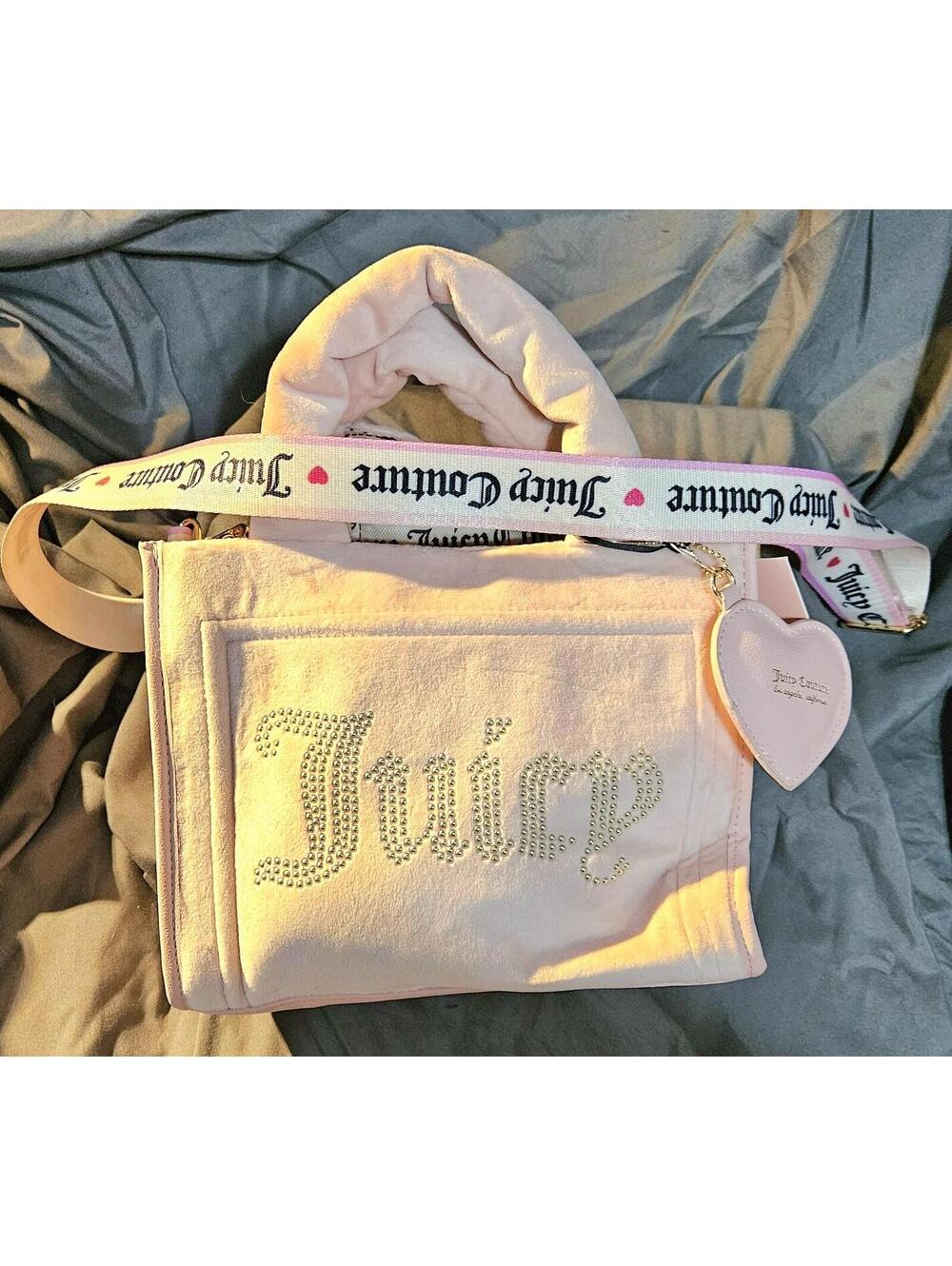 JUICY COUTURE Bag EXTRA SPENDER MINI Tote Velvet Satchel Pink CROSSBODY Diamond